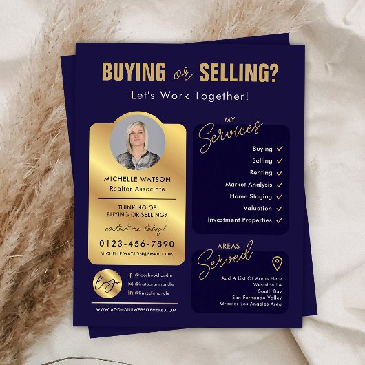 Navy & Gold Estate Agent Fotomakelaar Flyer