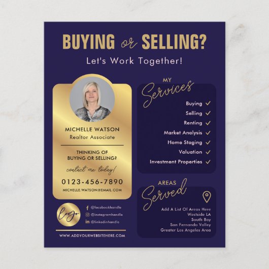 Navy & Gold Estate Agent Fotomakelaar Flyer (Voorkant)