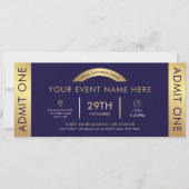 Navy & Gold Event Ticket Business Logo Admit One Kaart (Voorkant)