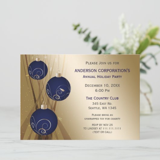 Navy Gold Festive Corporate-feestdag Kaart (Staand voorkant)