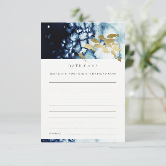 Navy Gold Fish Date Jar Game Wedding Shower Informatiekaartje (Staand voorkant)