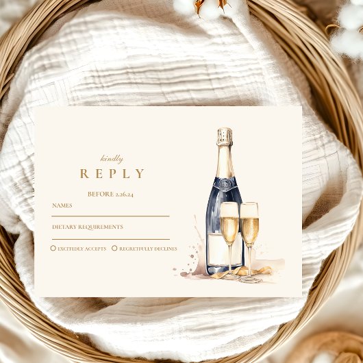 Navy Gold Floral Afstuderen RSVP Kaartje
