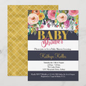 Navy & Gold Floral Baby shower Kaart (Voorkant / Achterkant)