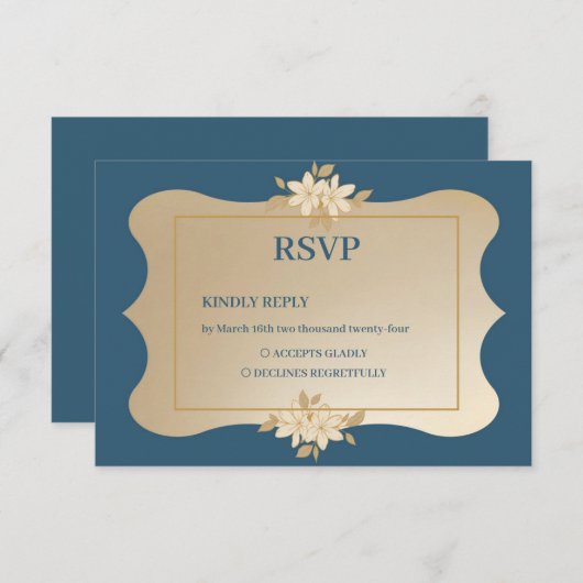Navy Gold Floral Boho bruiloft RSVP Kaartje (Voorkant / Achterkant)