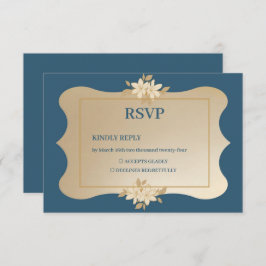 Navy Gold Floral Boho bruiloft RSVP Kaartje
