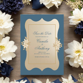 Navy Gold Floral Boho Bruiloft Save The Date Kaart
