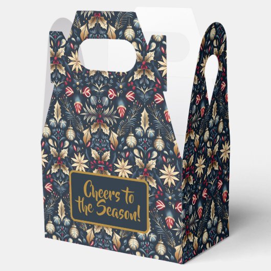 Navy & Gold Floral Christmas Pattern Bedankdoosjes (Geopend)