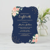 Navy Gold Floral Confetti 80ste verjaardagsfeest Kaart (Staand voorkant)