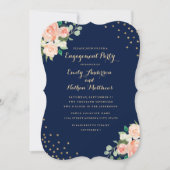 Navy Gold Floral Confetti Engagement Party Kaart (Voorkant)