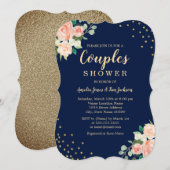Navy Gold Floral Confetti Wedding Couples Shower Kaart (Voorkant / Achterkant)