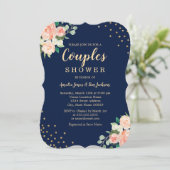 Navy Gold Floral Confetti Wedding Couples Shower Kaart (Staand voorkant)