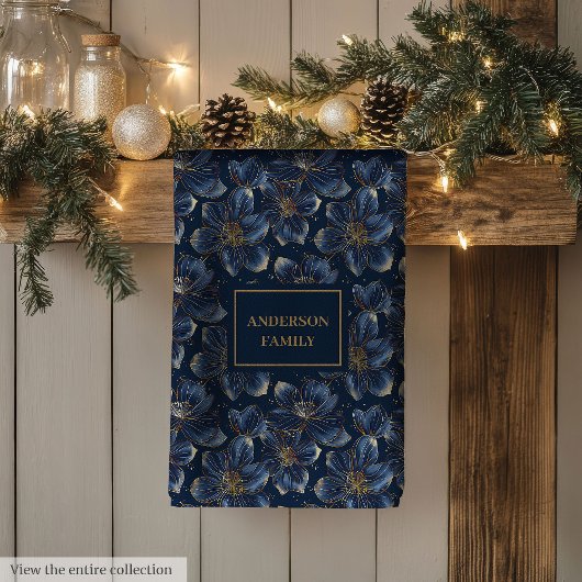 Navy Gold Floral Dish Towel Chic Personalized Gift Theedoek
