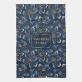 Navy Gold Floral Dish Towel Chic Personalized Gift Theedoek (Verticaal)