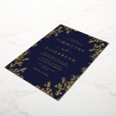 Navy Gold Floral Elegante bruiloft Folie Folie Uitnodiging (Gedraaid)