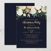 Navy Gold Floral Glitter Christmas Party Kaart (Voorkant / Achterkant)