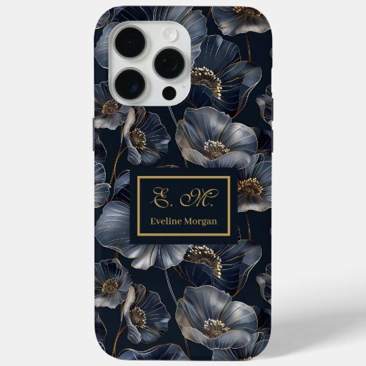 Navy Gold Floral iPhone Case Chic Quinceañera Gift (Achterkant)