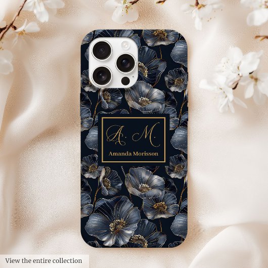 Navy Gold Floral iPhone Case Chic Quinceañera Gift