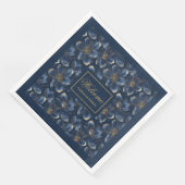Navy Gold Floral Napkins Chic Wedding Table Decor Servet (Hoek)