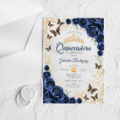 Navy Gold Floral Quinceanera Acryl Uitnodigingen