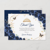 Navy Gold Floral Quinceanera Bedankkaart (Voorkant / Achterkant)