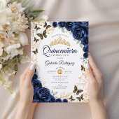 Navy Gold Floral Quinceanera Kaart