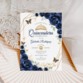 Navy Gold Floral Quinceanera Kaart