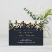 Navy Gold Floral repetitie diner uitnodigen Kaart (Staand voorkant)