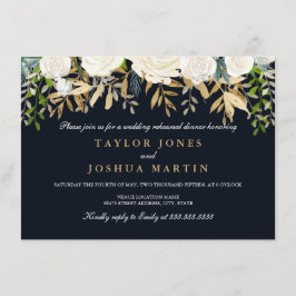 Navy Gold Floral repetitie diner uitnodigen Kaart