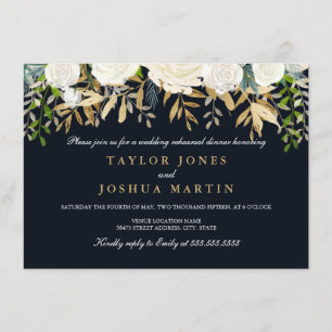 Navy Gold Floral repetitie diner uitnodigen Kaart