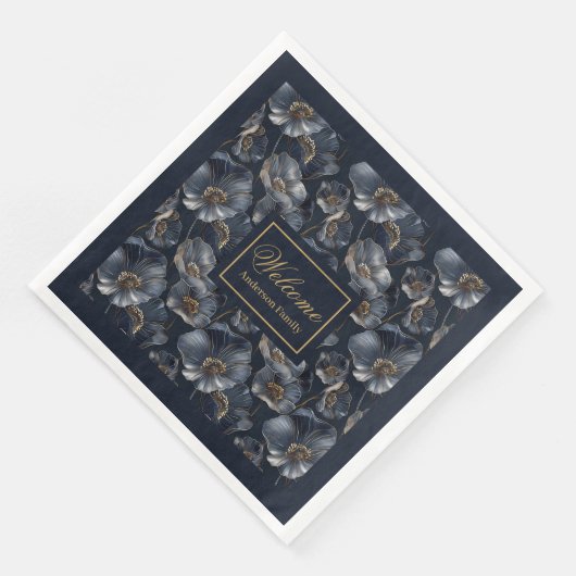 Navy Gold Floral servetten Elegant Monogram Accent (Hoek)