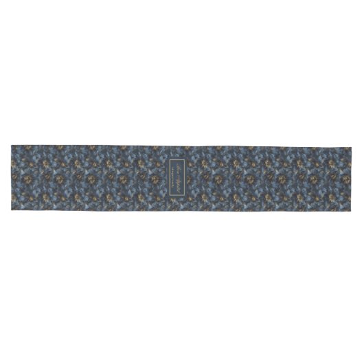 Navy Gold Floral Table Runner Trendy Minimalist Medium Tafelloper (Horizontaal)