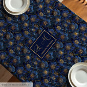 Navy Gold Floral Tablecloth Elegant Monogram Decor Tafelkleed