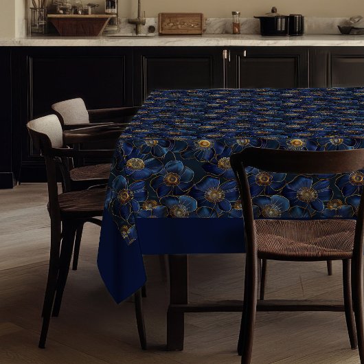 Navy Gold Floral Tablecloth Elegant Monogram Decor Tafelkleed