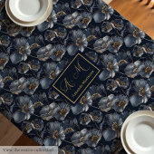 Navy Gold Floral Tablecloth Elegant Monogram Gift Tafelkleed