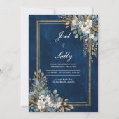 Navy & Gold Floral Uitnodiging voor het Huwelijk (Voorkant)