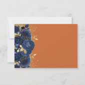 Navy Gold Floral Verbrand Sinaasappel Wedding RSVP (Achterkant)