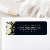 Navy Gold Floral Waterverf retour adres label (Insitu)