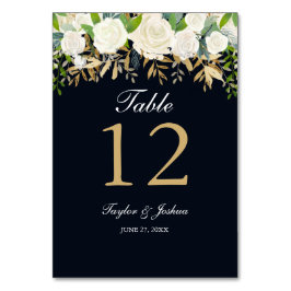 Navy Gold Floral Waterverf Trouwtafel Kaarten
