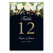 Navy Gold Floral Waterverf Trouwtafel Kaarten (Achterkant)