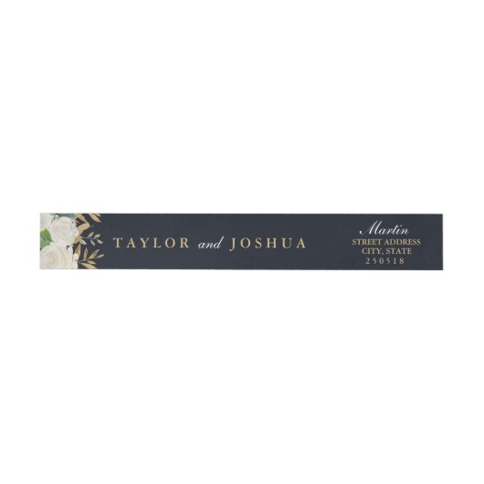 Navy Gold Floral Waterverf Wrap Around Label (Individueel)