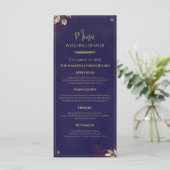 Navy Gold Floral Wedding Menu Sjabloon (Staand voorkant)