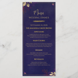 Navy Gold Floral Wedding Menu Sjabloon