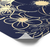 Navy Gold Floral Wedding Welkom Poster (Hoek)
