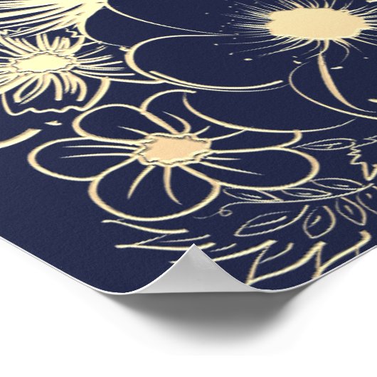 Navy Gold Floral Wedding Welkom Poster (Hoek)
