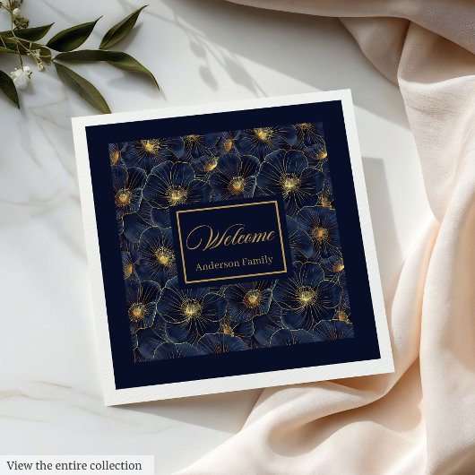 Navy Gold Flower servetten Moderne Monogram stijl