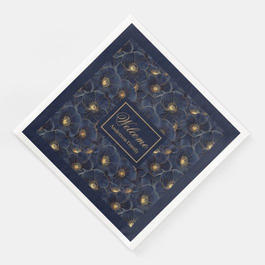 Navy Gold Flower servetten Moderne Monogram stijl (Hoek)