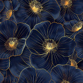 Navy Gold Flower Towel Modern Monogram Kitchen Theedoek