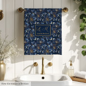 Navy Gold Flower Towels Modern Monogram Style Bad Handdoek