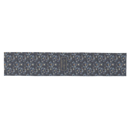 Navy Gold Flowers Table Runner Chic Modern Keepsak Medium Tafelloper (Horizontaal)