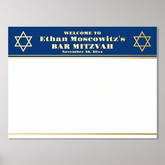 Navy, Gold FOIL Bar Mitzvah Sign-In Poster (Voorkant)